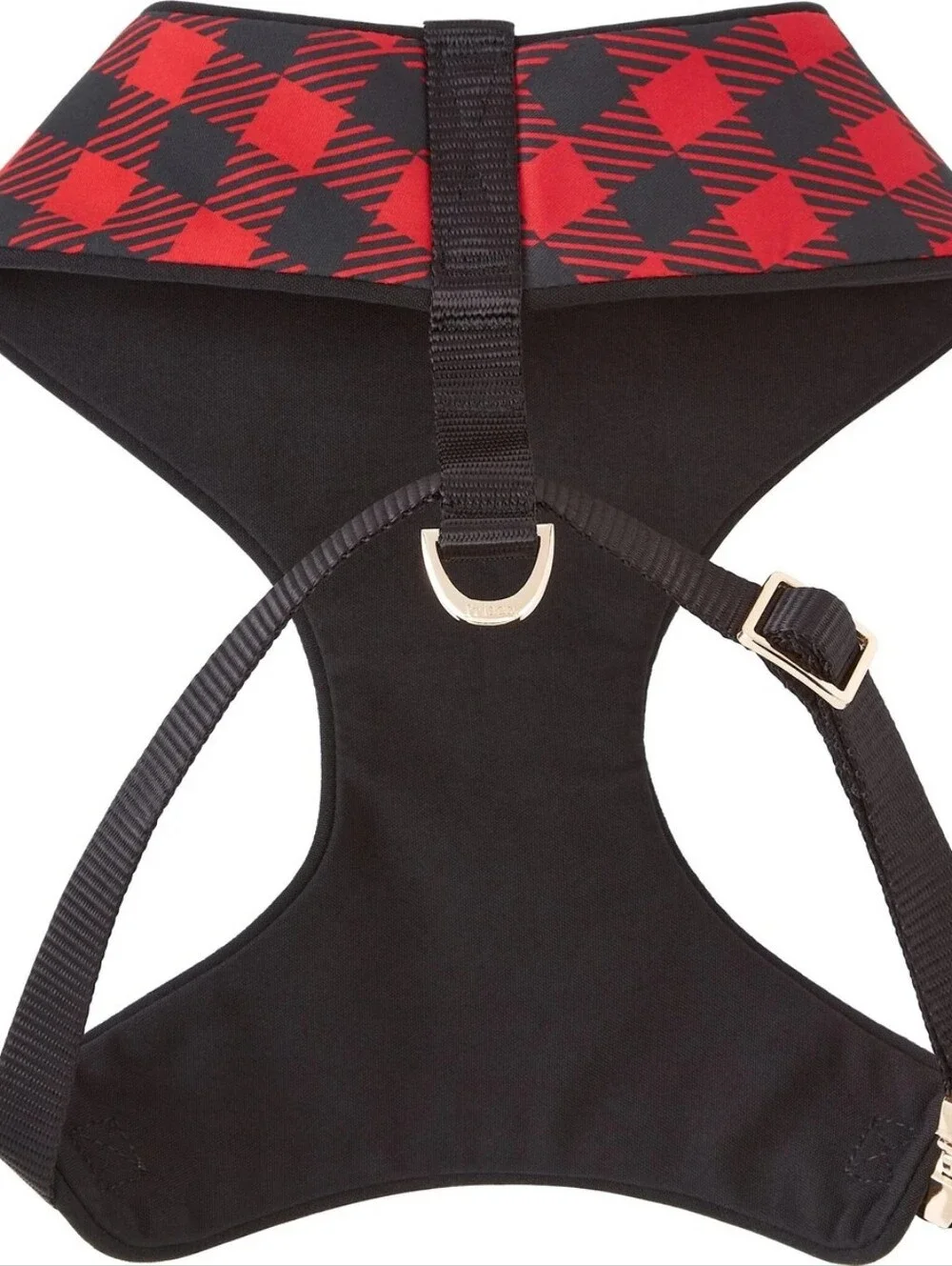 Red & Black Plaid Dog Harness Vest - Cozy Walk-Ready Design